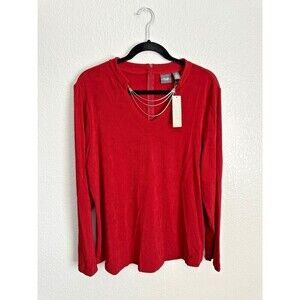 NEW Chico's Travelers Enamel Red Women's Formal Chain Detail Top Size 3 US XL 16